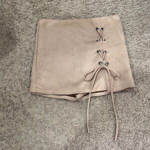 Blue Blush faux suede Lace-Up Tan Suede Skort